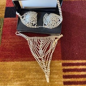 FREDERICKS OF HOLLYWOOD VINTAGE RHINESTONE LINGERIE. UNDERWEAR AND BRA!